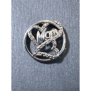 Silver sliding MOM charm with hearts and CZ
